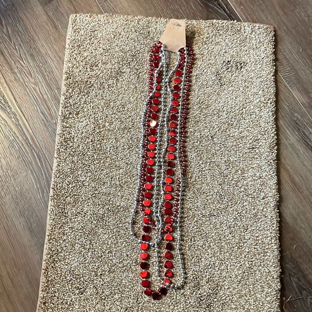 4 plastic Valentine’s Day red & silver Necklaces